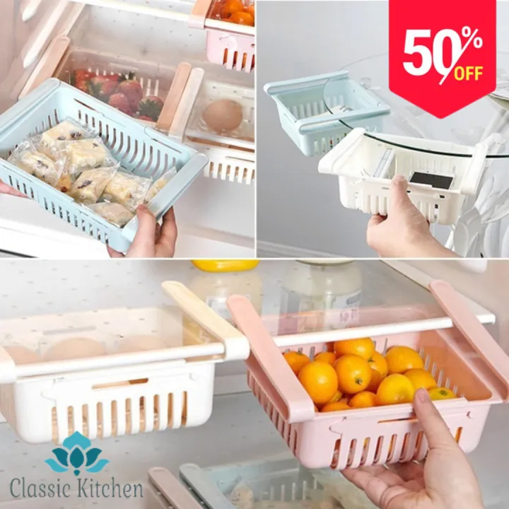 Retractable Drawer Fridge Storage Rack Drawer Slide Refrigerator Shelf