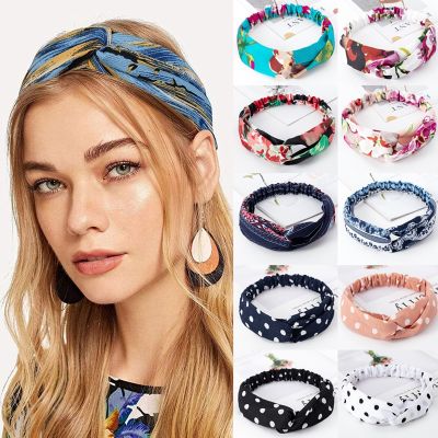 【YF】 2022 Fashion Cross Knot Headbands Flower Print Elastic Hair Bands Ties Scarf Ribbon Headwear Women Accessories Head Wrap