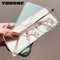 {Paopao glasses}YOOSKE ป้องกันแสงสีฟ้าแว่นตาที่มีกรอบขนาดใหญ่วินเทจสแควร์แว่นตาเลนส์แสงสำหรับผู้หญิงผู้ชายโลหะปรากฏการณ์กรอบ