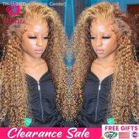 13x4 Highlighted Kinky Curly Lace Frontal Wigs For Women Honey Blonde Colored Lace Frontal Wig Deep Curly 4x4 Lace Closure Wig [ Hot sell ] Decoration Center