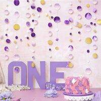 Purple Gold White Lavender Hanging Paper Polka Dot Streamer Quinceanera Princess Birthday Party Lilac Wedding Party Decorations Banners Streamers Conf