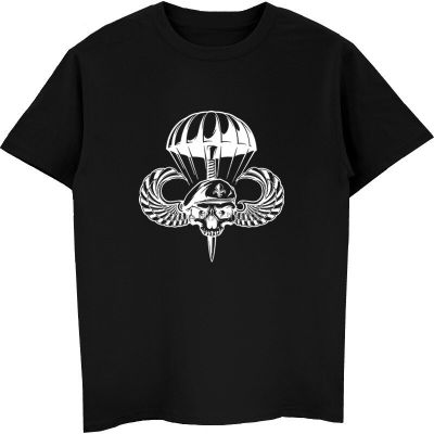 Skull Dagger Wing Parachute Airborne Soldier Print T-Shirt Men Cotton Short Sleeve T Shirt Hip Hop Tees Tops Harajuku Streetwear