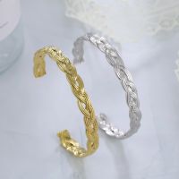 Skyrim 2023 Fashion Twist Weave Cuff Bracelet Women Stainless Steel Adjustable Open Gold Color Bangle Jewelry Gift for Lover