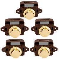 5Pcs Keyless Push Button Catch Door Knob Lock for RV Caravan Cabinet Boat Motor Home Cupboard Brown Gold