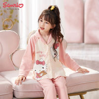 Kawaii Sanrios ชุดนอนผ้าฝ้ายชุดอะนิเมะการ์ตูน Hello s Cinnamoroll Kuromi ฤดูใบไม้ผลิฤดูใบไม้ร่วง Homewear ครอบครัวสวมชุดคาร์ดิแกน