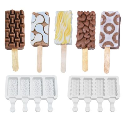 Geometry Pattern Silicone Ice Cream Mold Easy Popsicle Mold Reusable Ice Cream Bar Pop Molds for DIY Making Summer Favorites Ice Cream Moulds