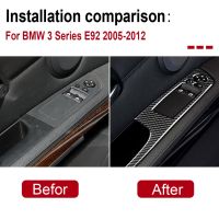 Car Door Window Lifter Button Control Switch Armrest Panel Frame Real Carbon Fiber Trim For BMW 3 Series E92 2005-2012 LHD