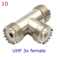 ทองเหลือง RF PL259 SO239 SL16 UHF UHF ขั้วต่อมุมขวา &amp; 4Hole Flange Nut UHF PL259 SO239ชายหญิง Tee ประเภท3 Way Splitter Bulkhead