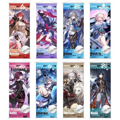 Honkai Star Rail Figure Scroll Canvas Painting Seele March 7th Himeko Jing Yuan Wall Hanging Anime Poster Wall Art Room Decor Picture Hangers Hooks