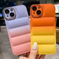 CSCR เสื้อขนเป็ดแฟชั่นเคสโทรศัพท์สำหรับ iPhone 14 13 12 11 Pro Max Gradient เคสสำหรับ14 13 11 11 14Plus เคสป้องกันที่จับกล้องรูปตัวยูชุบด้วยฟิล์มเลนส์