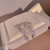 Silver simple luxury zircon tassel ring opening design size adjustable luxury sense of luxury