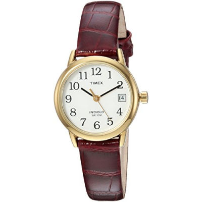 Timex Womens TW2R63400 Easy Reader 25mm Burgundy Croco Pattern Leather Strap Watch