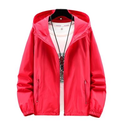 Sunscreen Jacket Men and Women Same Style 2021 Spring Summer New Fashion Casual Thin Breathable Red Long Sleeve Hooded Coat N824