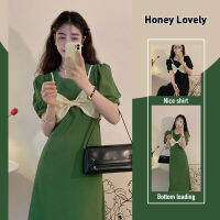 Honey Lovely ชุดเดรสสายเดี่ยวแบบผูกโบว์2022ฤดูร้อนแบบใหม่กระโปรงยาวปานกลางออกแบบสองชิ้นกระโปรงหวาน HON1201