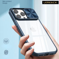 Lereach เคสใสปกป้องกล้องแบบสไลด์สำหรับ iPhone 15 14 Plus 14 Pro Max ฝาหลังเคสโทรศัพท์ใส