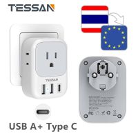 Type E/F Plug Adapter  with 3 USB Ports(1 USB C), TESSAN Germany France Power Adapter, 4 AC Outlets Travel Converter Plug Adaptor for US to Europe EU Spain Iceland Korea Greece Russia German French