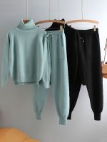 【DT】hot！ Ezsskj 2 Pieces sweater Set Knitted Turtleneck Sweater   loose Trousers CHIC Pullover Sweater   Carrot