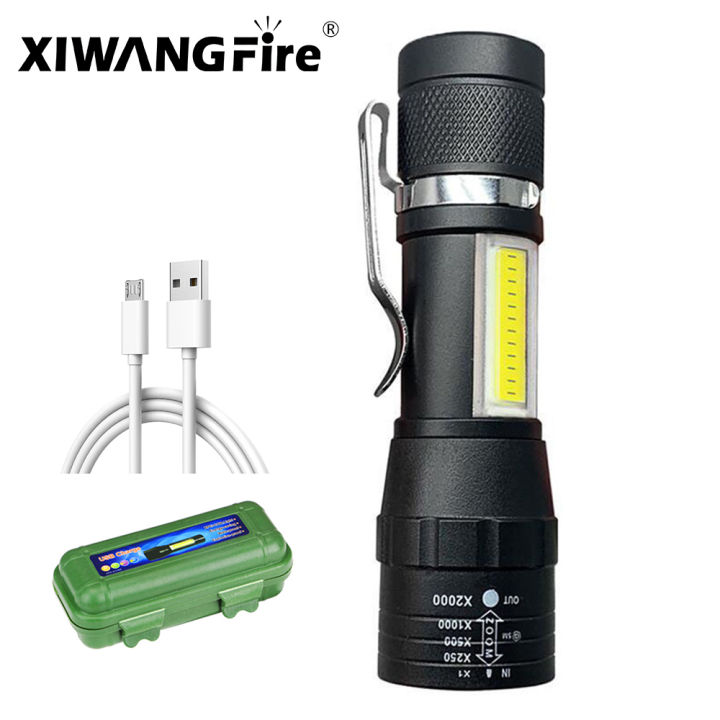portable-led-flashlight-xpe-cob-light-rechargeable-flashlight-built-in-battery-zoom-flashlight-3-mode-waterproof-emergency-torch
