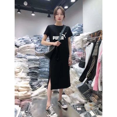 Korean Style WomenS Short Sleeve Letter Printing Midi Dresses Woman Derss