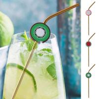 Stainless Steel Straws High Quality And Reusable Metal Straw With Cute Fruit Chuck Durable Bent Drinking Straw For Drinkware Specialty Glassware