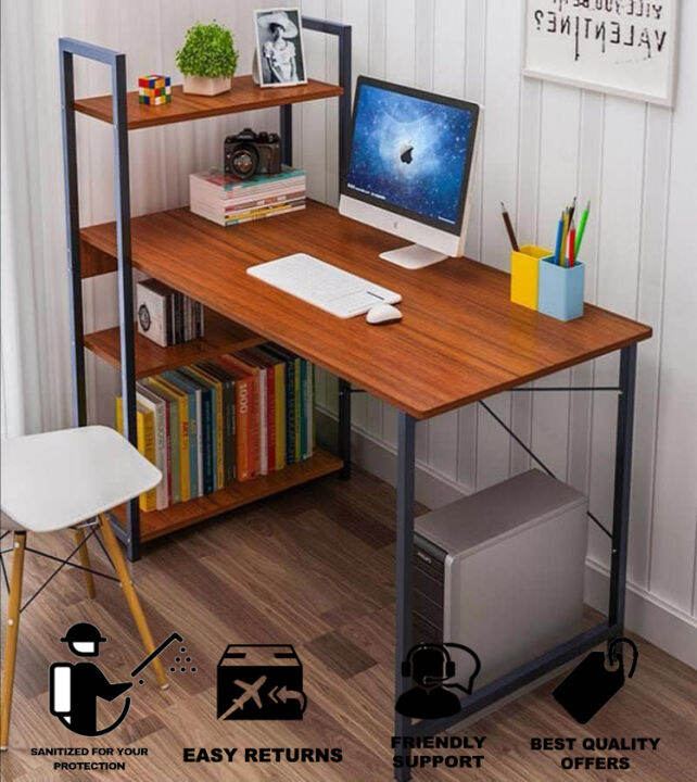 Modern Writing Desk with Storage Bookshelf Reversible Study Office ...