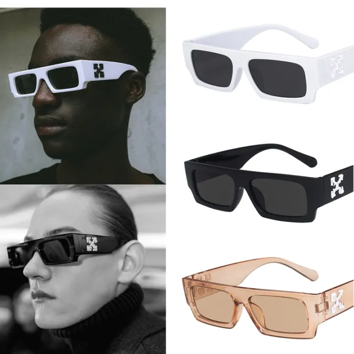 Hip-hop Square Sunglasses Women Men Off Notch Hole Design White Sun Glasses  Blue Ladies Vintage Shados Eyewear UV400