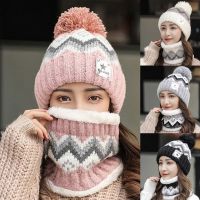 【Miki Xinyuan】2022 Beanies อบอุ่นหมวกแหวนผ้าพันคอ2ชิ้นผู้หญิง Pompoms หมวกถักหมวก S FashionHat ผ้าพันคอชุด