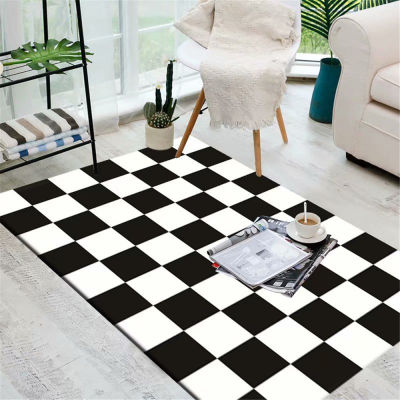Modern Checkered Rug Geometric Carpet for Living Room Soft Flannel Non-Slip Area Rug for Bedroom Prayer Kitchen Mat Home Decor