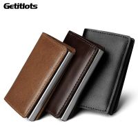 Top Quality Leather Card Holder Pop UP Rfid Blocking Card Wallet Aluminum Cardholder Purse Male Bank Metal Card Case Bag Wallet Card Holders