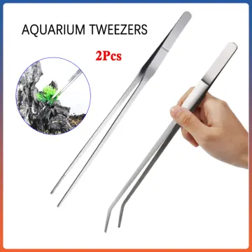 2PCS Aquarium Tweezers Stainless Steel Straight and Curved