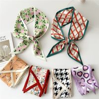 ✱ Silk Long Scarf Women Floral Print Ribbon Hand Bag Wrist Towel Hairband Plaid Neckerchief Narrow Scarves Satin Skinny Scarf