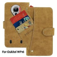 Dompet Kulit Antik Casing Oukitel WP16 Tas Casing Pelindung Ponsel Magnet Sampul Slot Kartu Mewah Flip 6.39