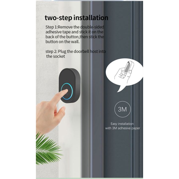 intelligent-doorbell-wireless-doorbell-waterproof-smart-doorbell-home-welcome-doorbell-remote-smart-door-bell-chime-eu-plug-1receiver-1button