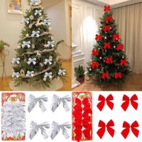 24pcs Red Christmas Bows Gold Silver Bowknot Gift Christmas Tree Ornaments Xmas Party Decor New Year Hanging Decorations 2023