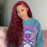 Pretty Girl 99J Colored Water Wave HD Lace Frontal Wig Malaysia Human Hair Wig 13X4 Lace Frontal Wig