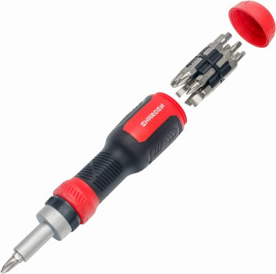 SHARDEN Ratchet Screwdriver 13-in-1 Ratcheting Screwdriver Set Multi Screwdriver Tool All in One with Torx Security, Flat Head, Phillips, Hex, Square and 1/4 Nut Driver Multibit Ratcheting Red