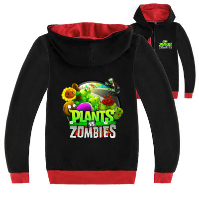 Plants Vs. Zombies Jacket For Boys 15 Years Old Girls Kid S Clothing Black/grey Hooded Zipper Sweater 3-16 Yrs Cotton + Polyester Boy S Long Sleeve Spring And Autumn