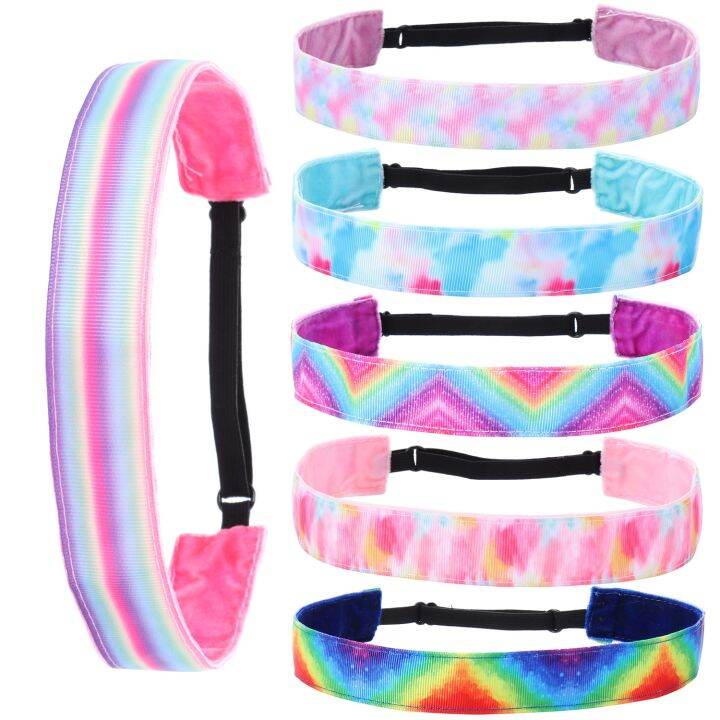 1pc-leopard-rainbow-tie-dye-non-slip-sports-headbands-for-women-hairband-adjustable-elastic-girls-fashion-party-yoga-hair-band