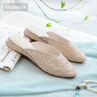 Veowalk รองเท้าแตะมีแบนนุ่มสำหรับผู้หญิง,ผ้าจีบสวมใส่สบายรองเท้าลำลองปิดนิ้วเท้าฤดูใบไม้ร่วงรองเท้าสีเบจสีฟ้าสีชมพู