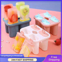 บ้านทำ Popsicles 4กริดแม่พิมพ์ไอติมที่มีฝาปิด Diy ทนทานนำมาใช้ใหม่น้ำแข็งแม่พิมพ์โฮมเมดน้ำแข็งกล่อง4กริดไอศครีมแม่พิมพ์