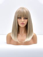 ☫ Blonde Ombre Long Straight Gold Synthetic Wig With Bangs For Black White Women Heat Resistant Fiber Daily Hair Cosplay Wigs