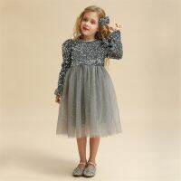 Long Sleeve Girls Dresses for Autumn Winter Sequin Elegant Kids Wedding Birthday Princess Party Gown Children Casual Clothing