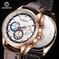 ZZOOI OCHSTIN New Man WristWatch Waterproof Chronograph Men Watch Military Gold Top Brand Luxury Genuine Leather Sport Male Clock 6046