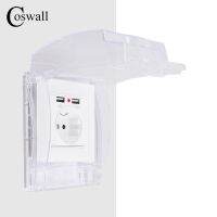 №┋ Coswall IP55 Waterproof Dust-proof Transparent Box White Glass Wall Panel EU Standard Socket With Dual USB Charging Port