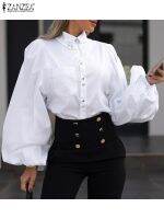 ZANZEA Women 2023 Spring Button White Blouses Fashion Lapel Puff Sleeve Shirts Solid Color Down Pocket All-Match Commute Tops