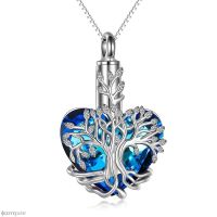 Creative Heart Cremation Jewelry With Crystal Tree Of Life Urn Necklace For Ashes Jewelry For Women Girls For Lover Pet/Human