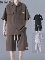 【Hot Sale】 WOOG2005 ice silk short-sleeved tooling suit mens summer style high-end sense of handsome with a complete set