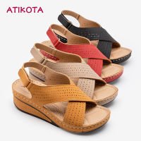 Atikota Women Wedge Sandal Retro Platform Large Size Sandals Casual Outdoor Beach Sandal