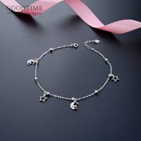 Fashion Women Anklet Really 925 Sterling Silver Hollow Star Moon Zircon Beads Adjustable Anklet Foot Accessories For Girl Gift