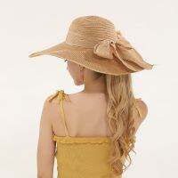 【CC】 straw hat bow ribbon big brimmed women  39;s bohemian style seaside sun protection shade elegant fashion